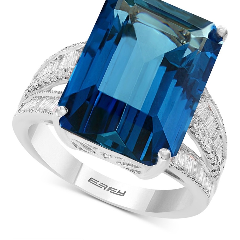 Effy Silver Ring with Deep Blue Gemstone